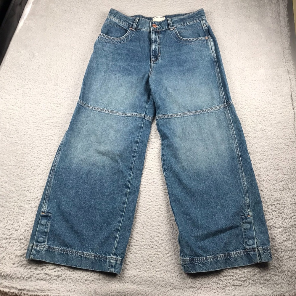 We The Free People Benji Relaxed Wide Leg Jeans Womens 30 (32x28) Blue Snap Slit